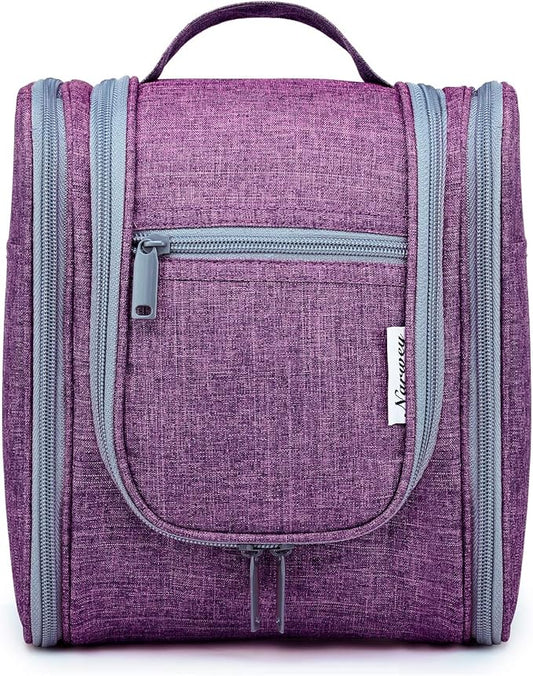 Narwey Small Hanging Toiletry Bag Women Travel Makeup Bag Organizer Toiletries Bag for Travel Size Essentials Accessories Cosmetics (Medium, Dark Purple)