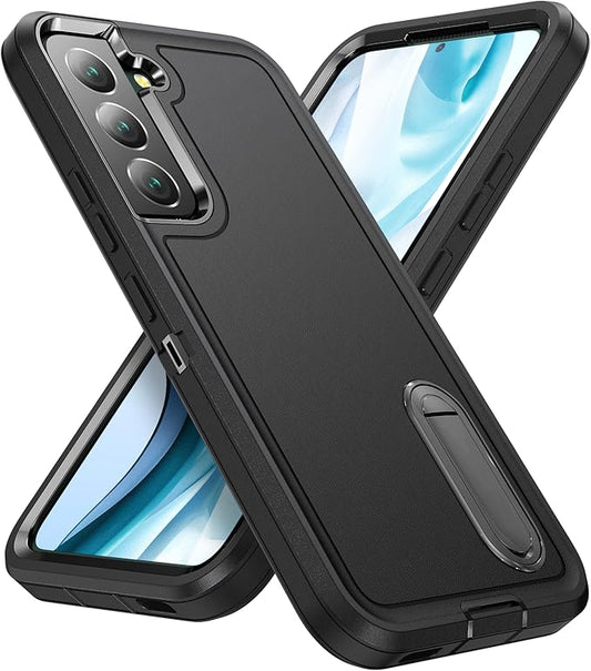 for Samsung Galaxy S22 Plus Case with Kickstand Case 3-Layer Military Grade Protective Case Cover Silicone Rugged Shockproof for Galaxy S22 Plus Phone Case Black+Black